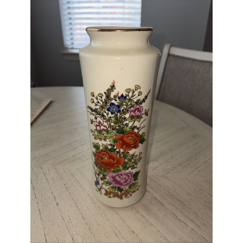 Vintage Japanese Flower Vase Crackle Glazed Stamped Made in Japan, Great Cond